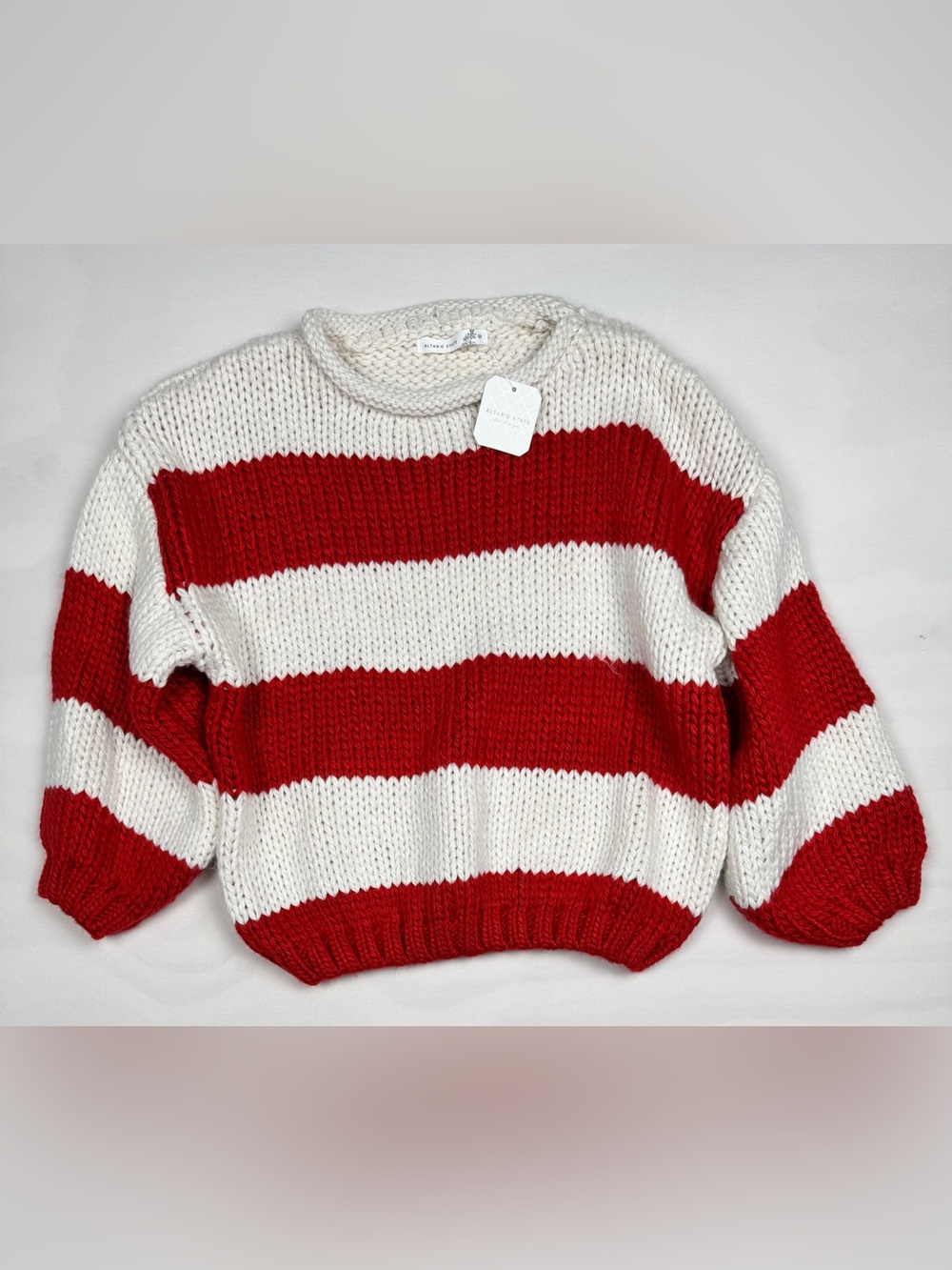 NWT Altar’d State Chinky Knit Sweater Red Ivory Stripe Women’s XS Retail $72